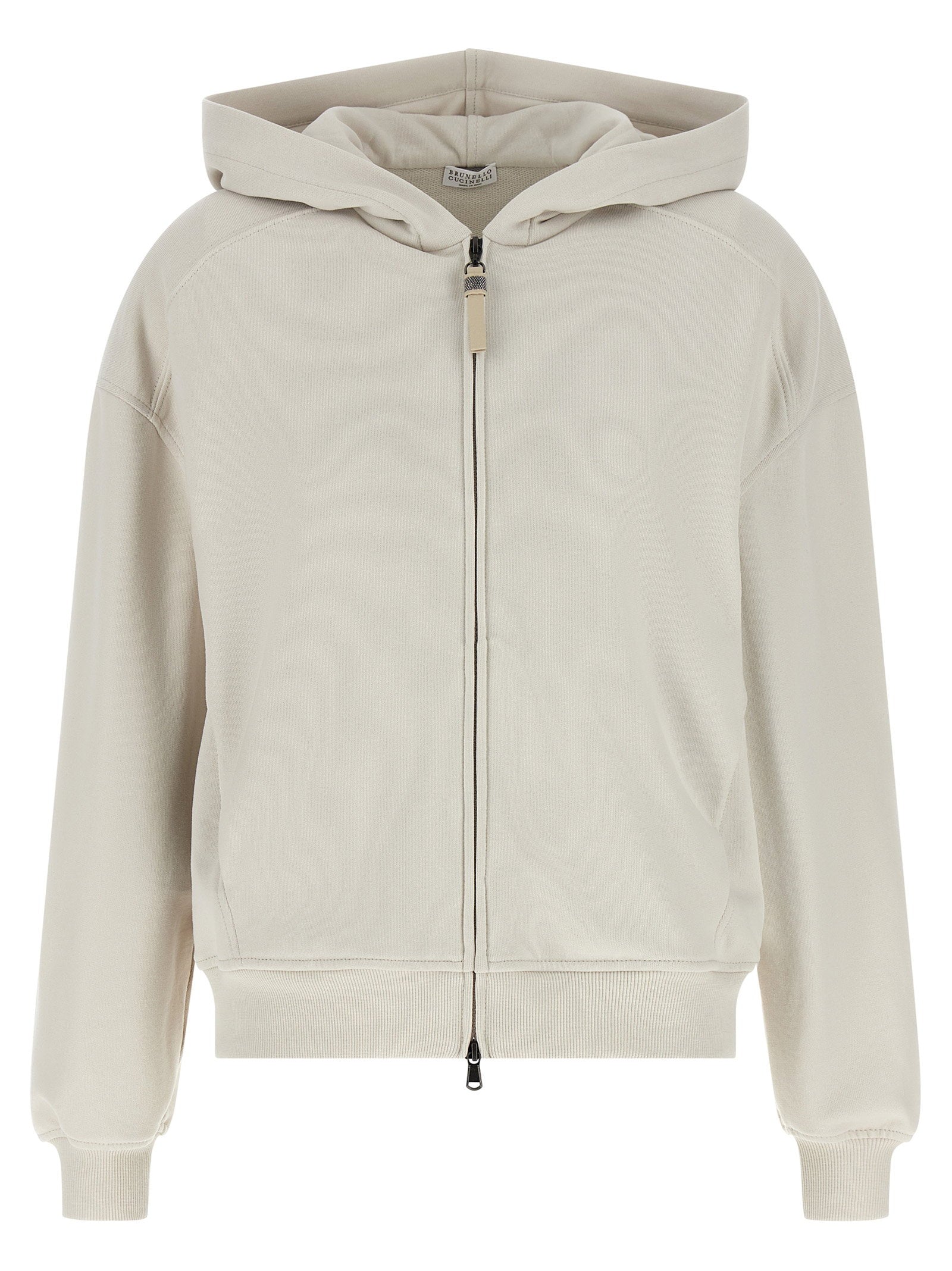 Brunello Cucinelli Shiny Zipper Pull Hoodie Beige