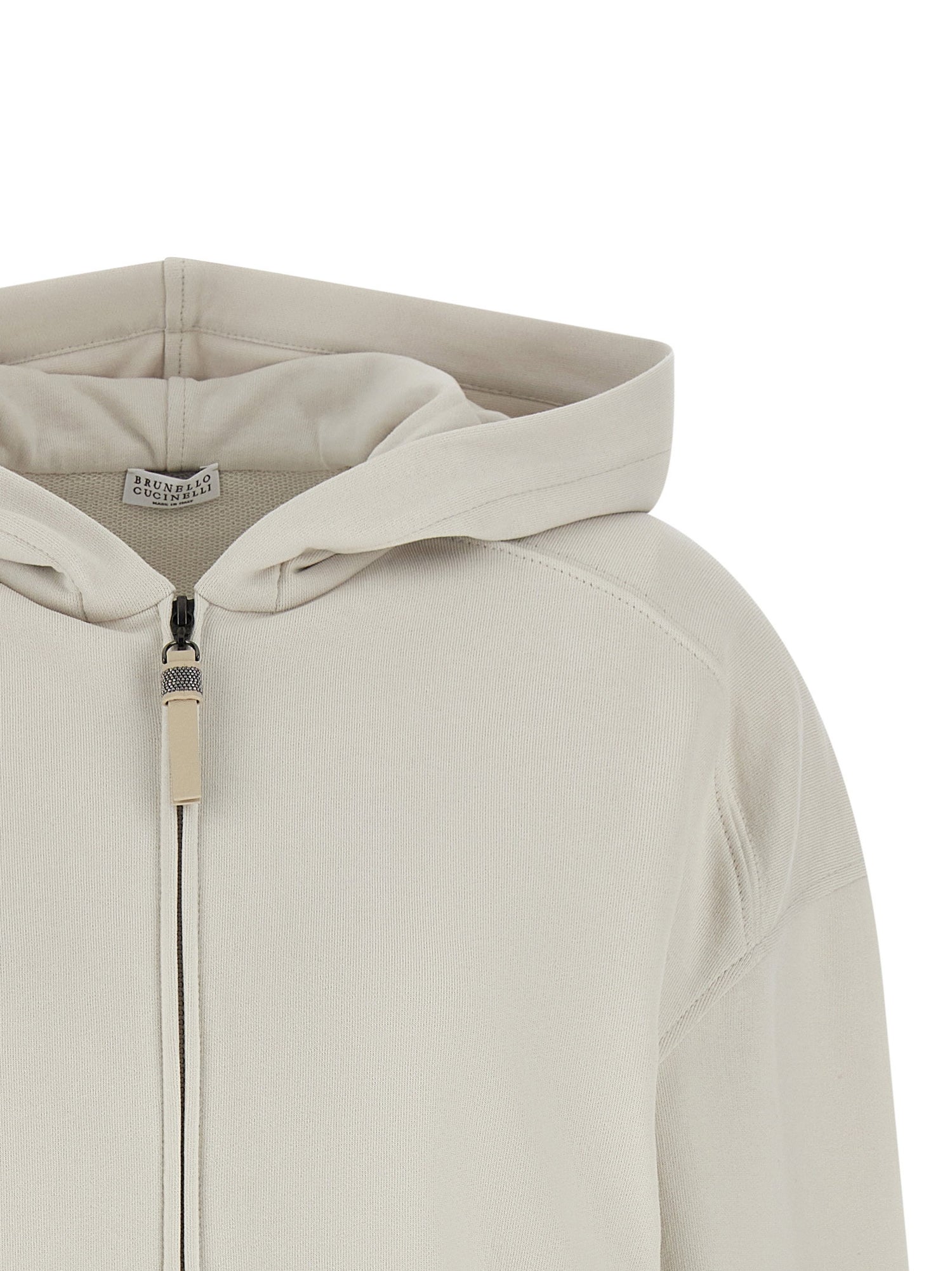 Brunello Cucinelli Shiny Zipper Pull Hoodie Beige