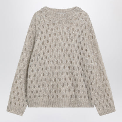 Brunello Cucinelli Beige Openwork Mohair-Blend Sweater with Sequins Beige