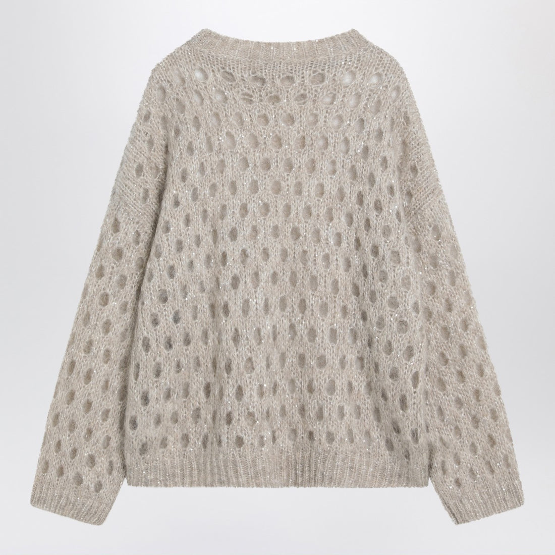 Brunello Cucinelli Beige Openwork Mohair-Blend Sweater with Sequins Beige
