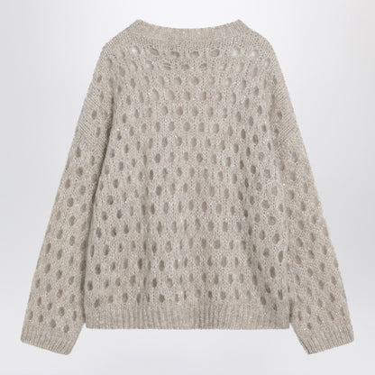Brunello Cucinelli Beige Openwork Mohair-Blend Sweater with Sequins Beige