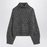 Brunello Cucinelli Grey Mohair-Blend Openwork Turtleneck Sweater With Sequins Grey