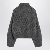 Brunello Cucinelli Grey Mohair-Blend Openwork Turtleneck Sweater With Sequins Grey