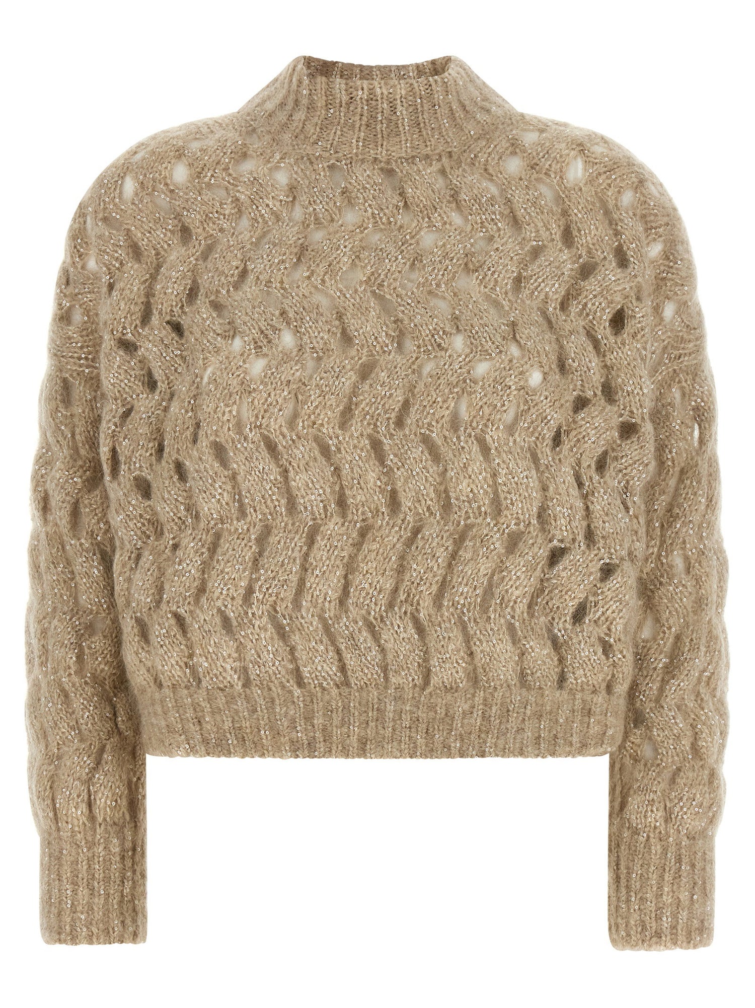 Brunello Cucinelli Dazzling Waves Sweater Beige