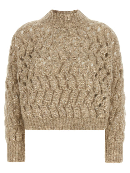 Brunello Cucinelli Dazzling Waves Sweater Beige