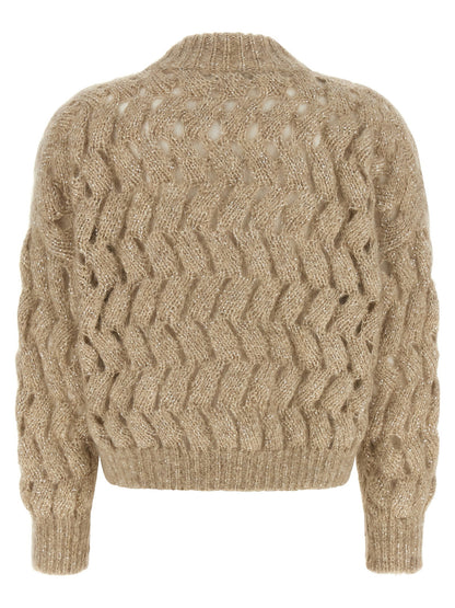 Brunello Cucinelli Dazzling Waves Sweater Beige