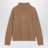 Max Mara Camel Cable Knit Turtleneck Sweater Beige