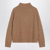 Max Mara Camel Cable Knit Turtleneck Sweater Beige