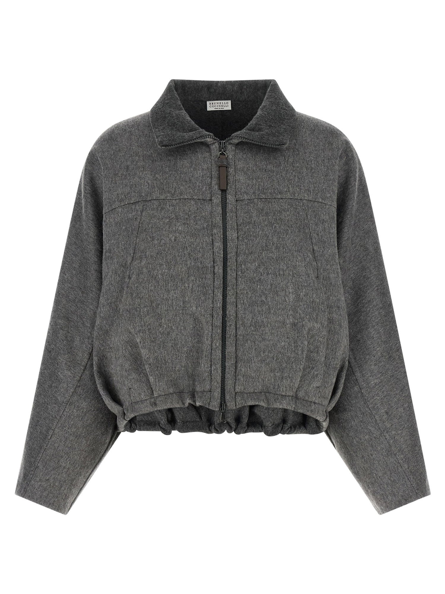Brunello Cucinelli Shiny Zipper Pull Jacket Gray