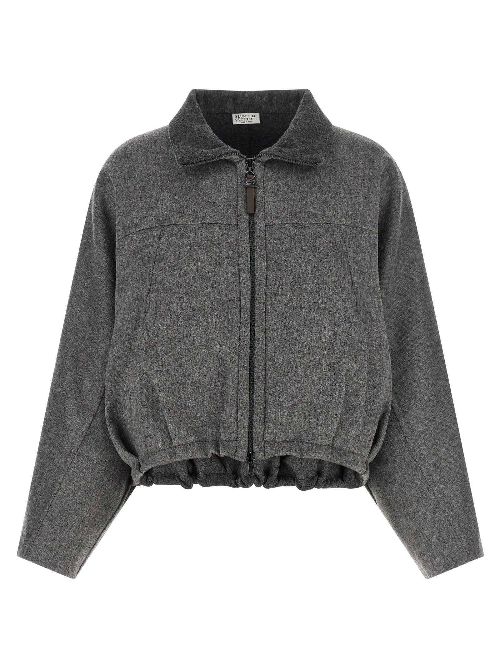 Brunello Cucinelli Shiny Zipper Pull Jacket Gray