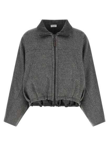 Brunello Cucinelli Shiny Zipper Pull Jacket Gray