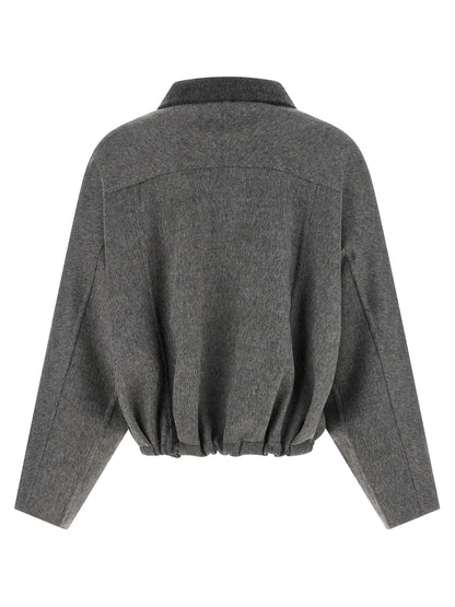 Brunello Cucinelli Shiny Zipper Pull Jacket Gray