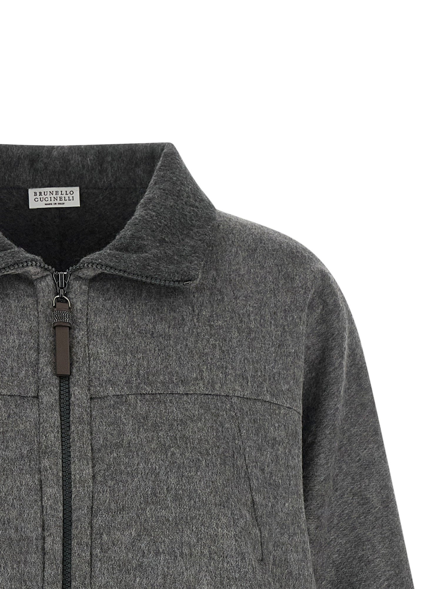 Brunello Cucinelli Shiny Zipper Pull Jacket Gray