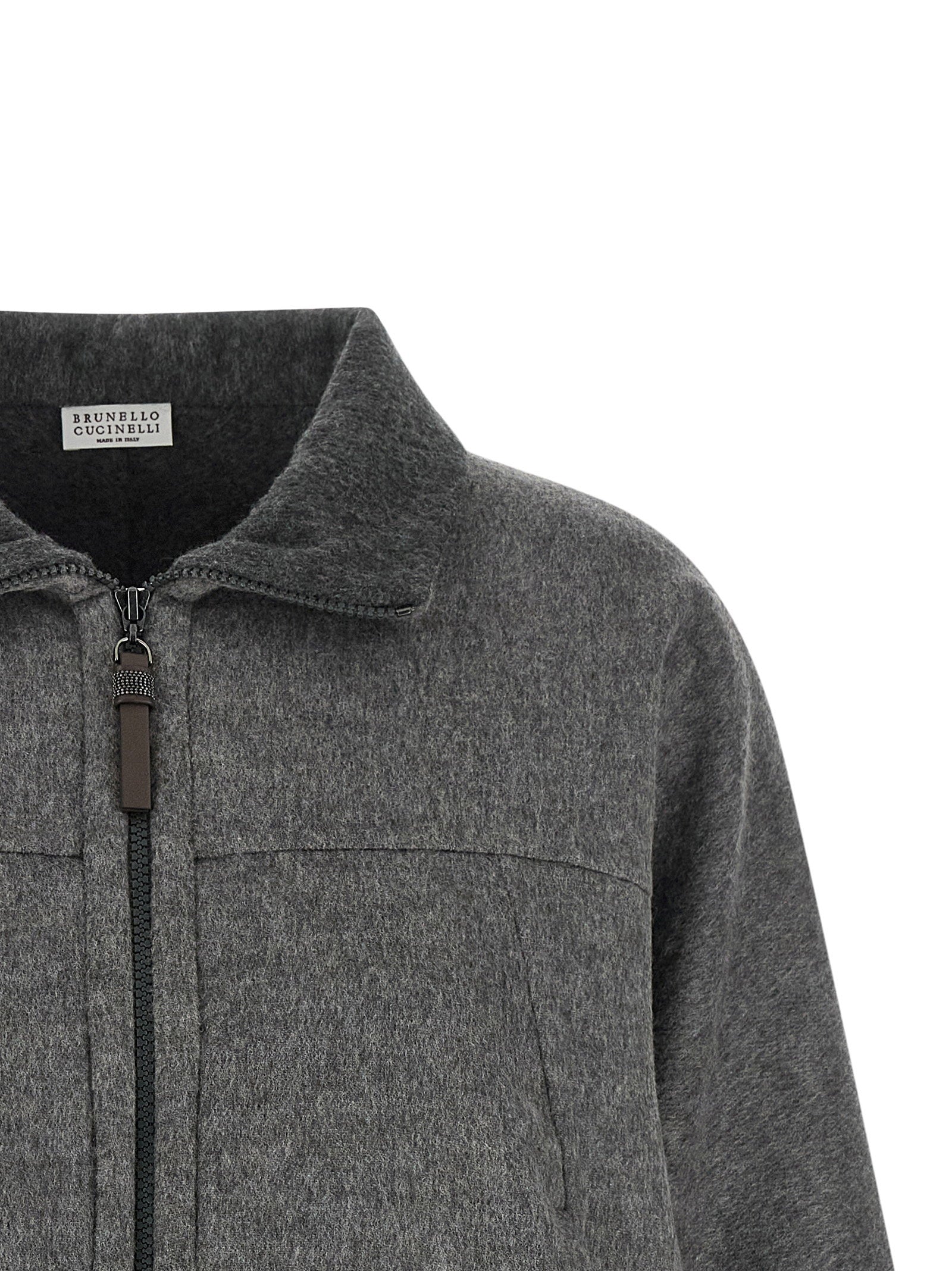 Brunello Cucinelli Shiny Zipper Pull Jacket Gray