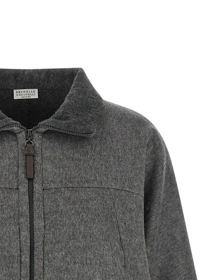 Brunello Cucinelli Shiny Zipper Pull Jacket Gray