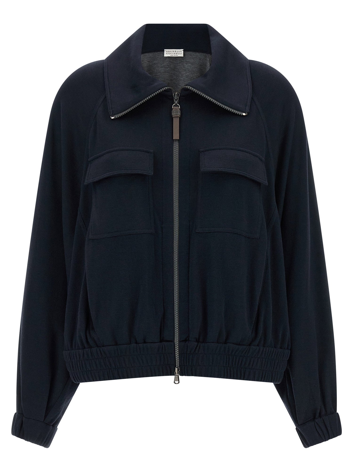 Brunello Cucinelli Shiny Zipper Pull Sweatshirt Blue