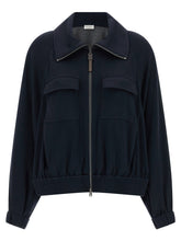 Brunello Cucinelli Shiny Zipper Pull Sweatshirt Blue