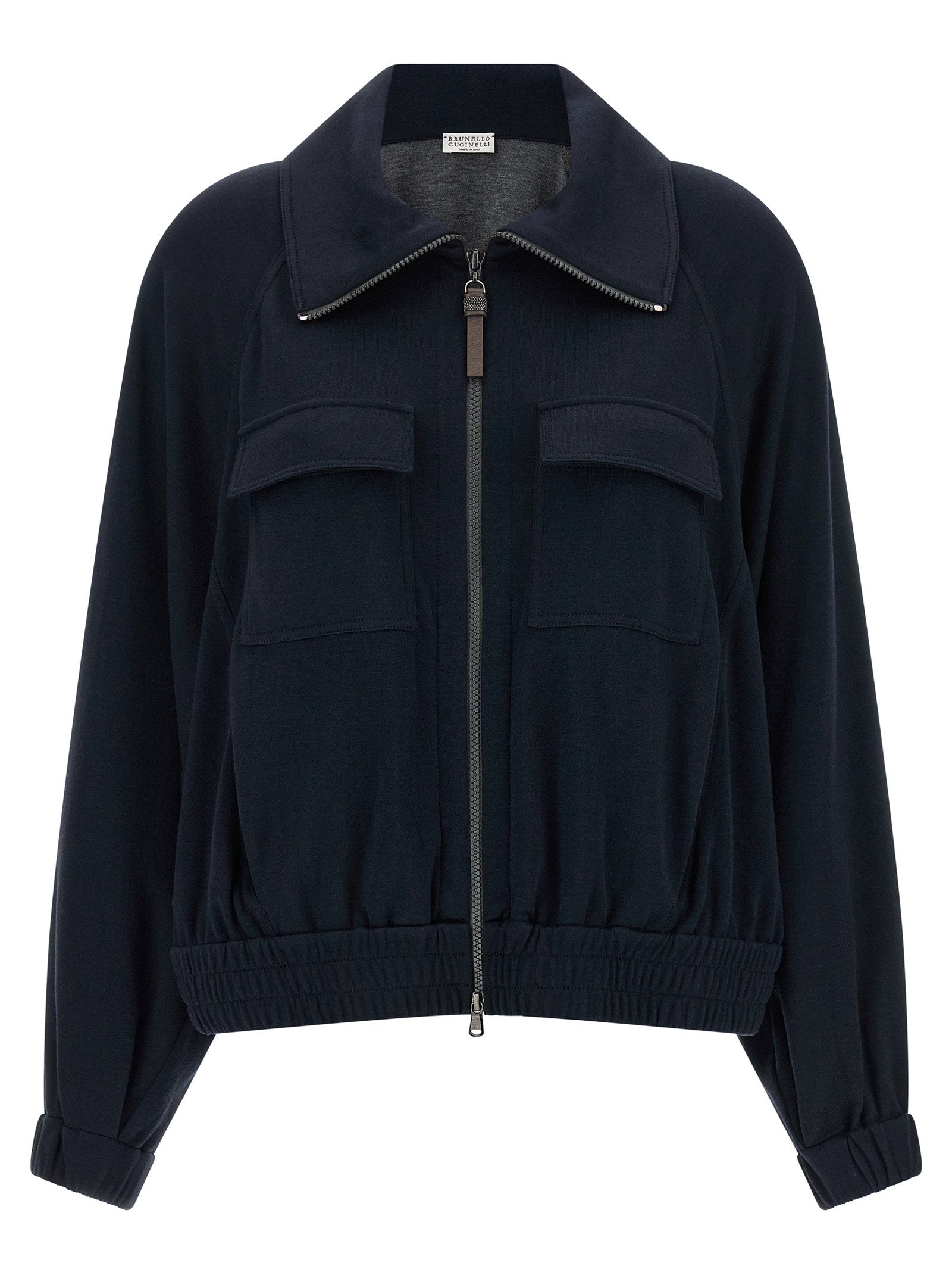 Brunello Cucinelli Shiny Zipper Pull Sweatshirt Blue