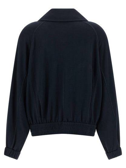 Brunello Cucinelli Shiny Zipper Pull Sweatshirt Blue