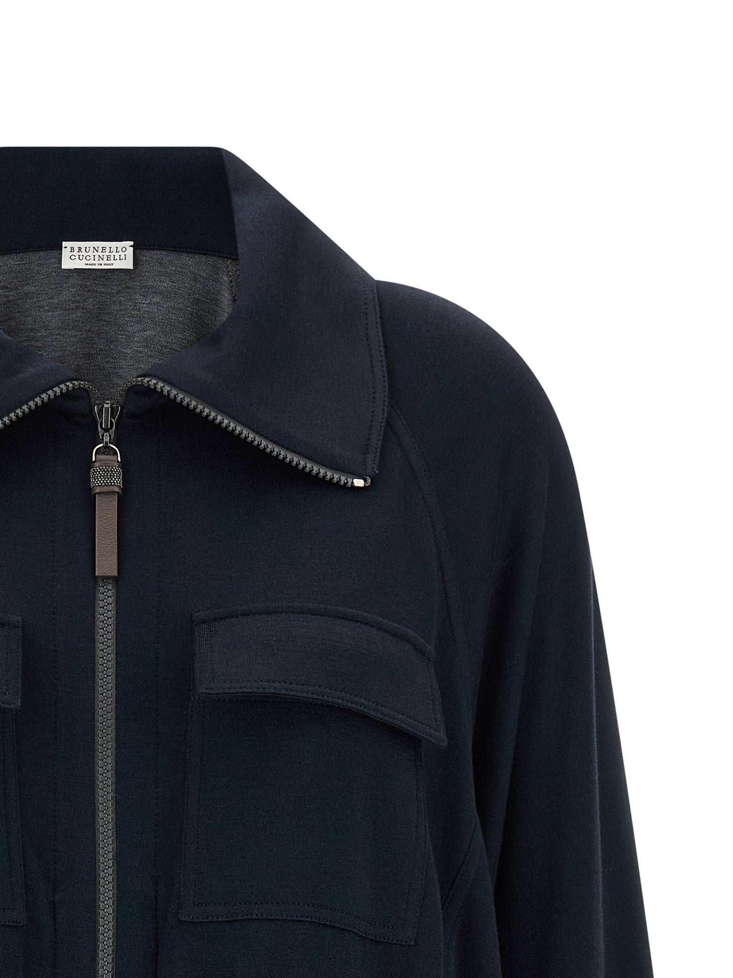 Brunello Cucinelli Shiny Zipper Pull Sweatshirt Blue