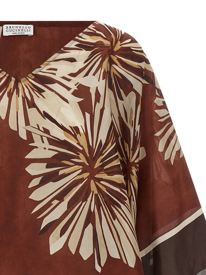 Brunello Cucinelli Silk Scarf Blouse Bordeaux