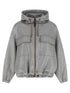 Brunello Cucinelli Shiny Zipper Pull Bomber Jacket Silver
