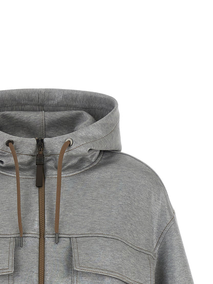 Brunello Cucinelli Shiny Zipper Pull Bomber Jacket Silver