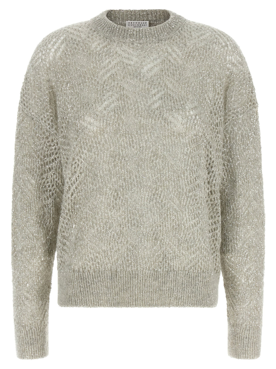 Brunello Cucinelli Dazzling Abstract Leaf Sweater Gray