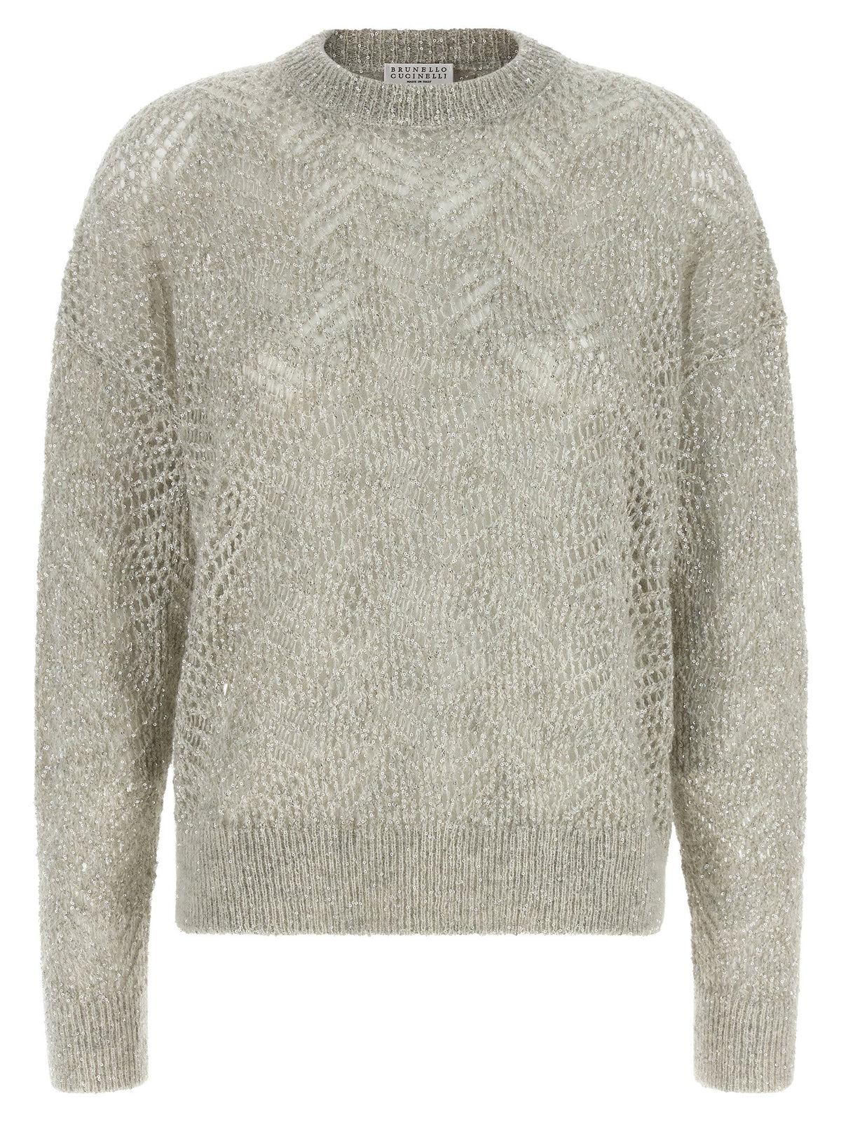 Brunello Cucinelli Dazzling Abstract Leaf Sweater Gray