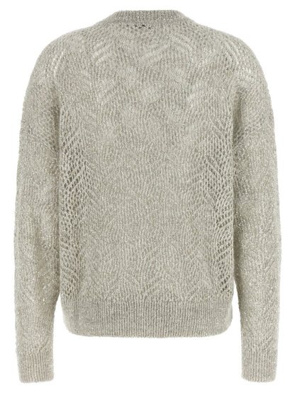 Brunello Cucinelli Dazzling Abstract Leaf Sweater Gray