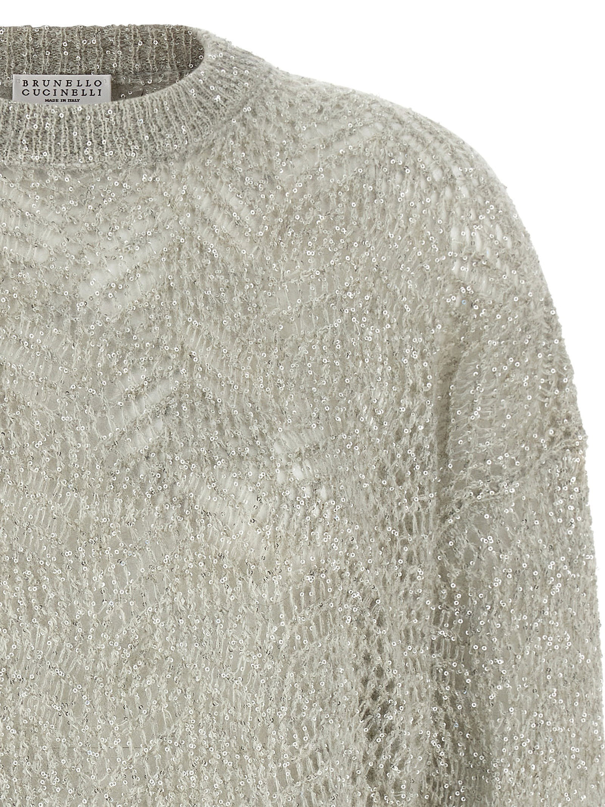 Brunello Cucinelli Dazzling Abstract Leaf Sweater Gray