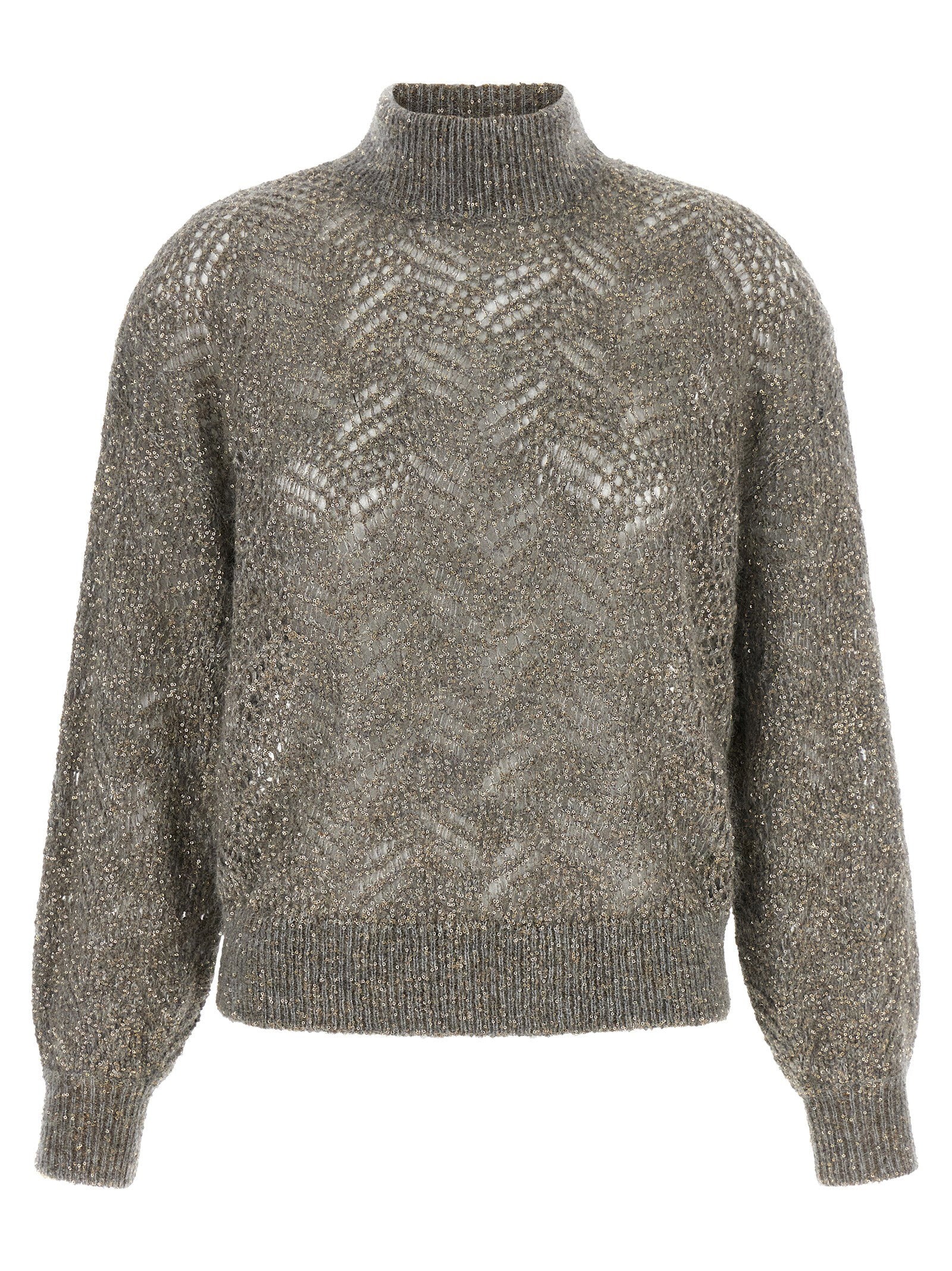 Brunello Cucinelli Dazzling Abstract Leaf Sweater Gray