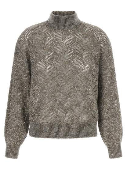 Brunello Cucinelli Dazzling Abstract Leaf Sweater Gray