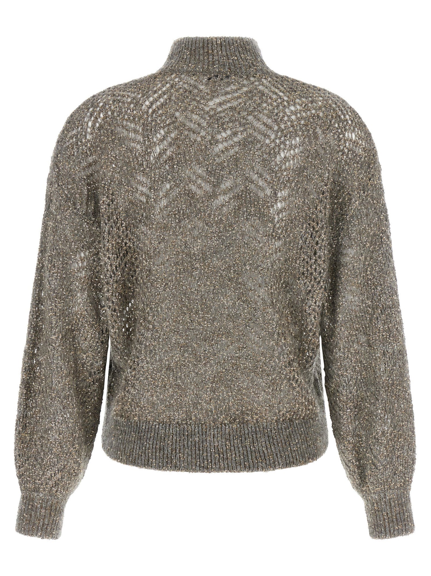 Brunello Cucinelli Dazzling Abstract Leaf Sweater Gray