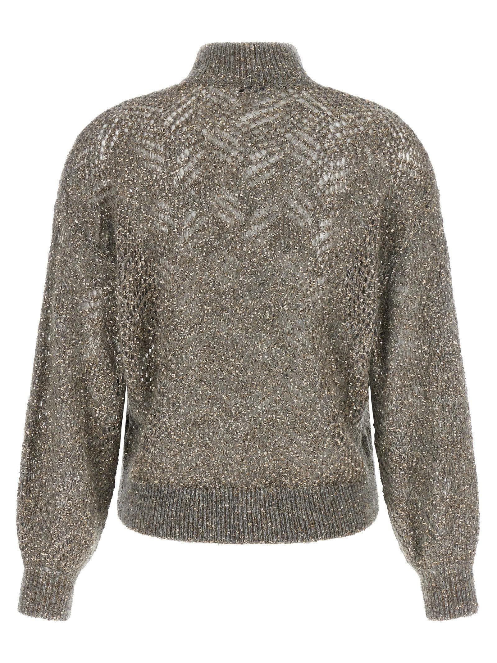 Brunello Cucinelli Dazzling Abstract Leaf Sweater Gray