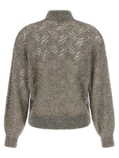 Brunello Cucinelli Dazzling Abstract Leaf Sweater Gray