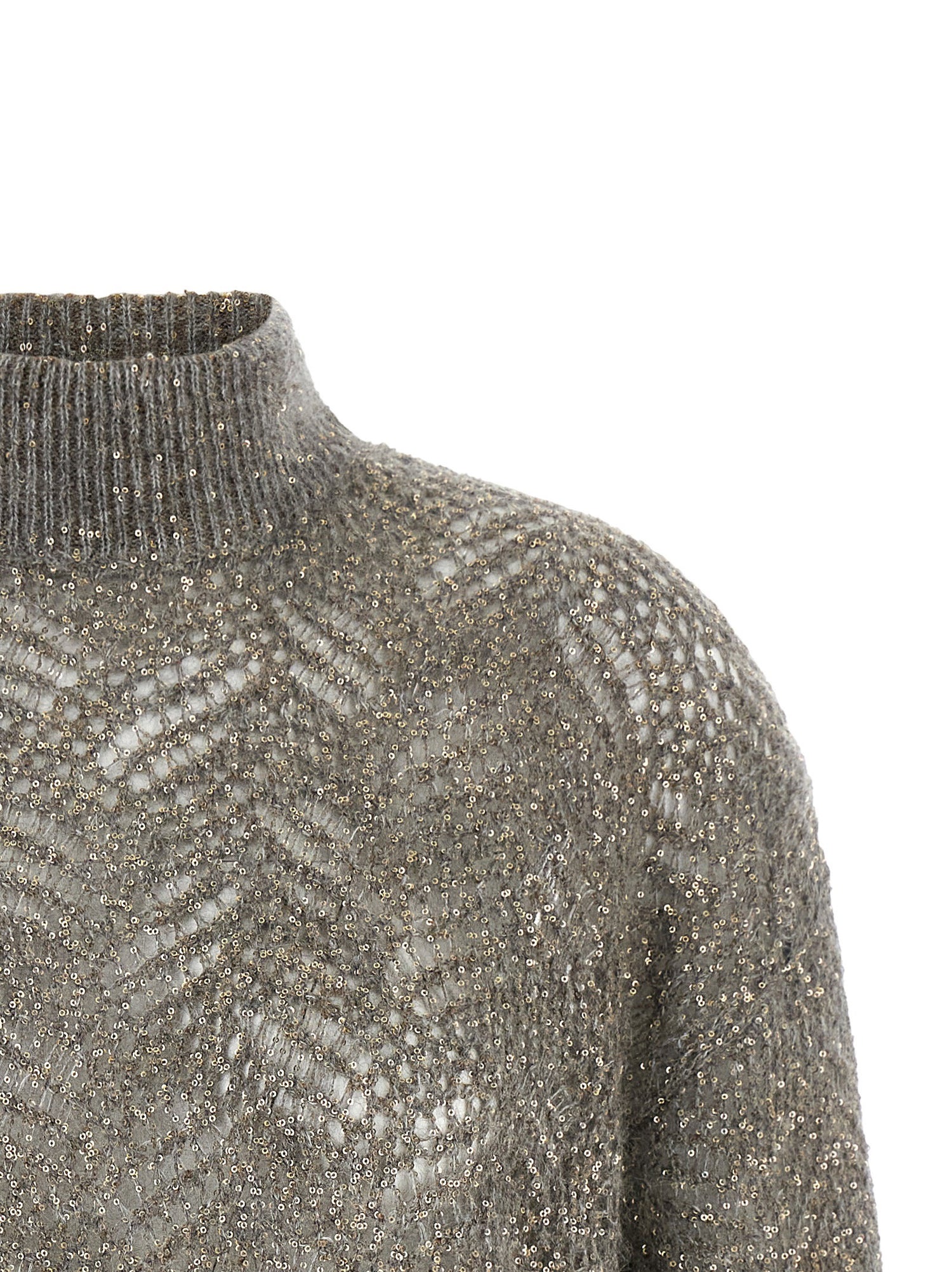 Brunello Cucinelli Dazzling Abstract Leaf Sweater Gray