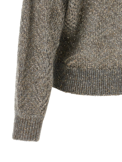 Brunello Cucinelli Dazzling Abstract Leaf Sweater Gray