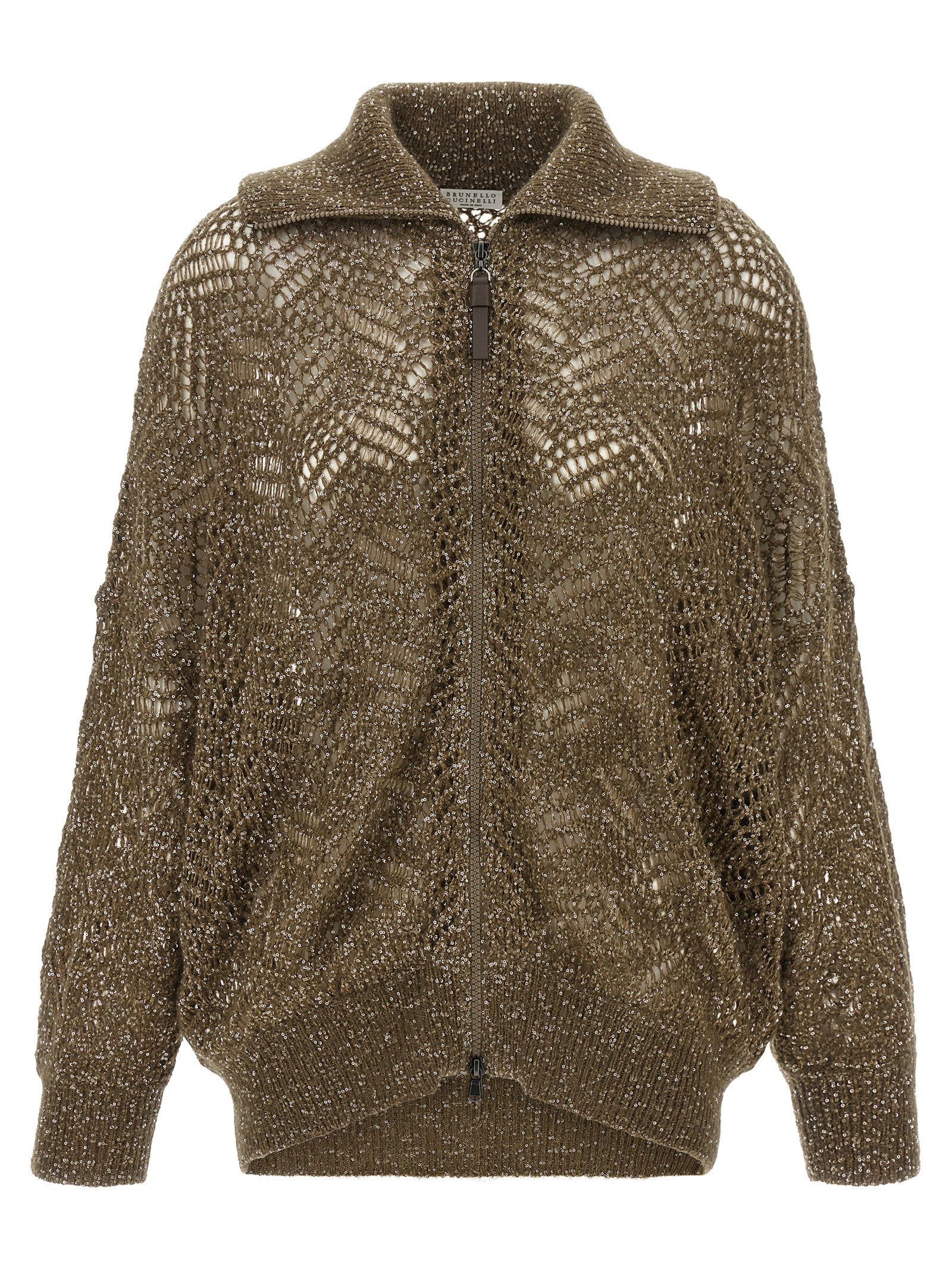 Brunello Cucinelli Dazzling Abstract Leaf Cardigan Brown