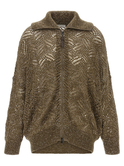 Brunello Cucinelli Dazzling Abstract Leaf Cardigan Brown