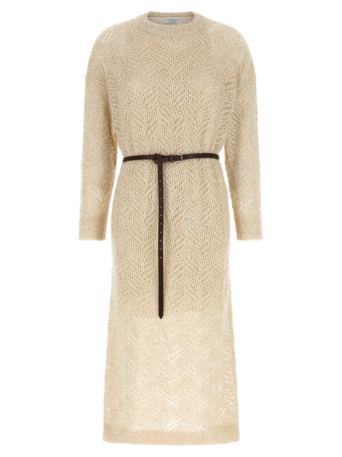 Brunello Cucinelli Dazzling Abstact Leaf Dress Beige