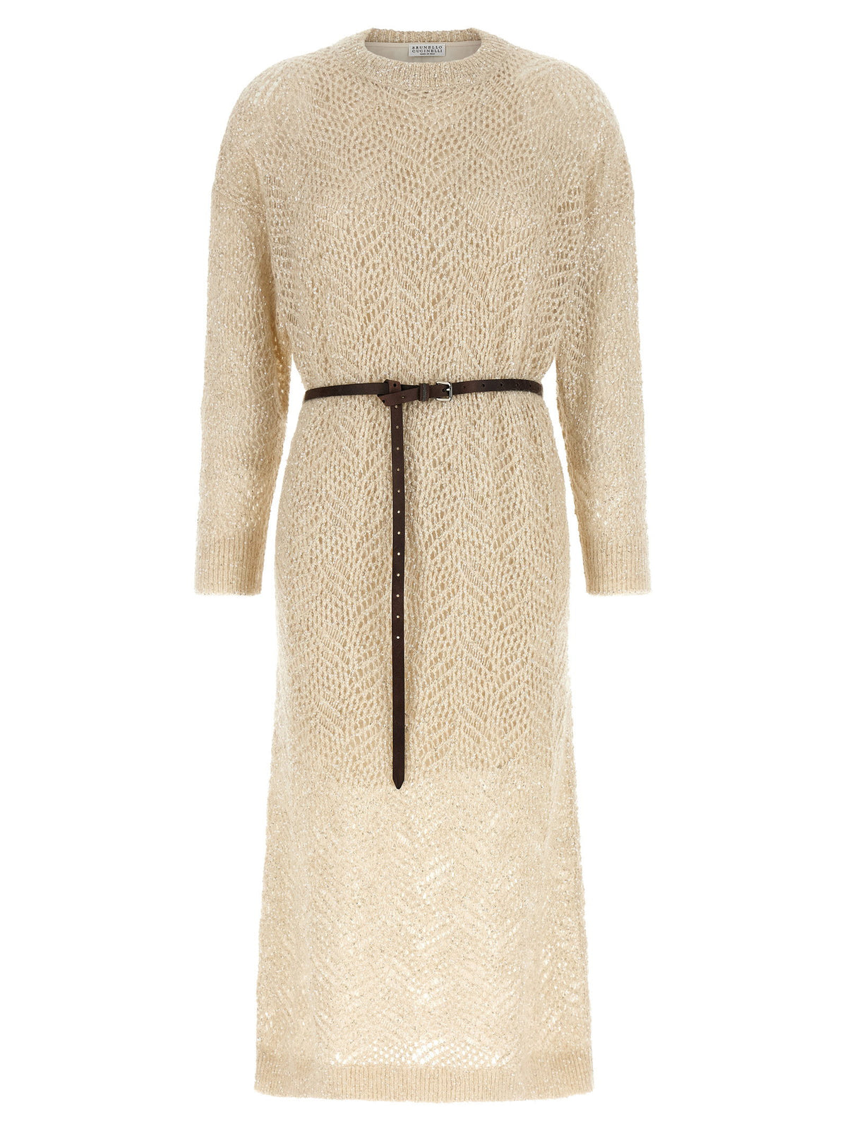 Brunello Cucinelli Dazzling Abstact Leaf Dress Beige