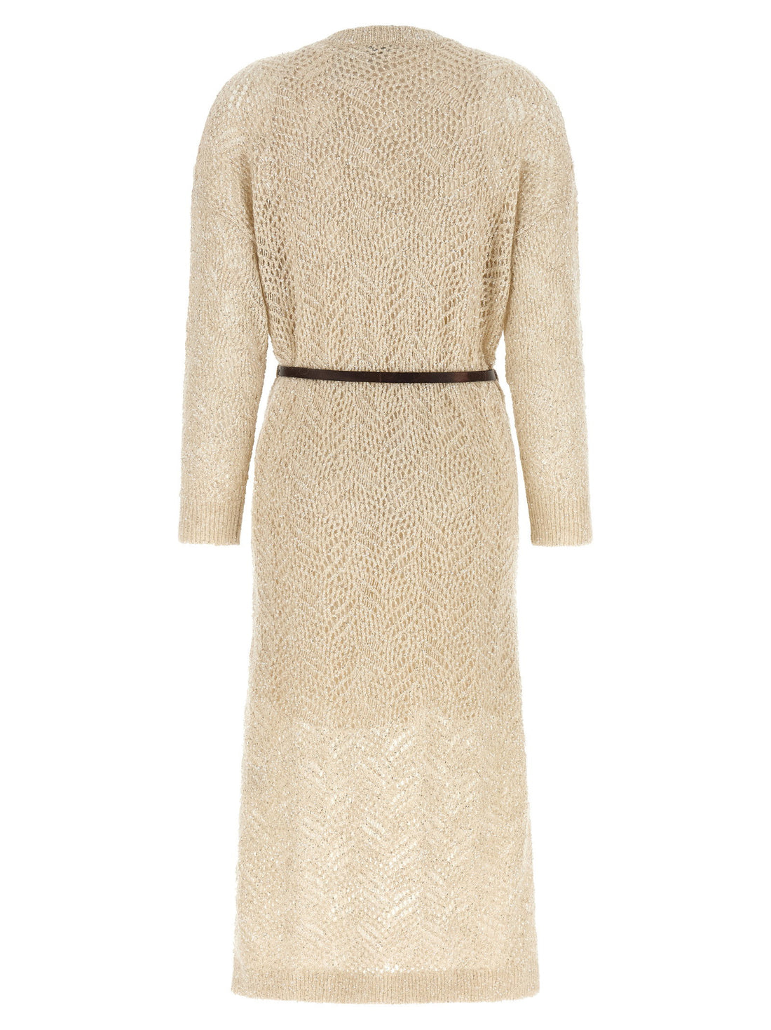 Brunello Cucinelli Dazzling Abstact Leaf Dress Beige