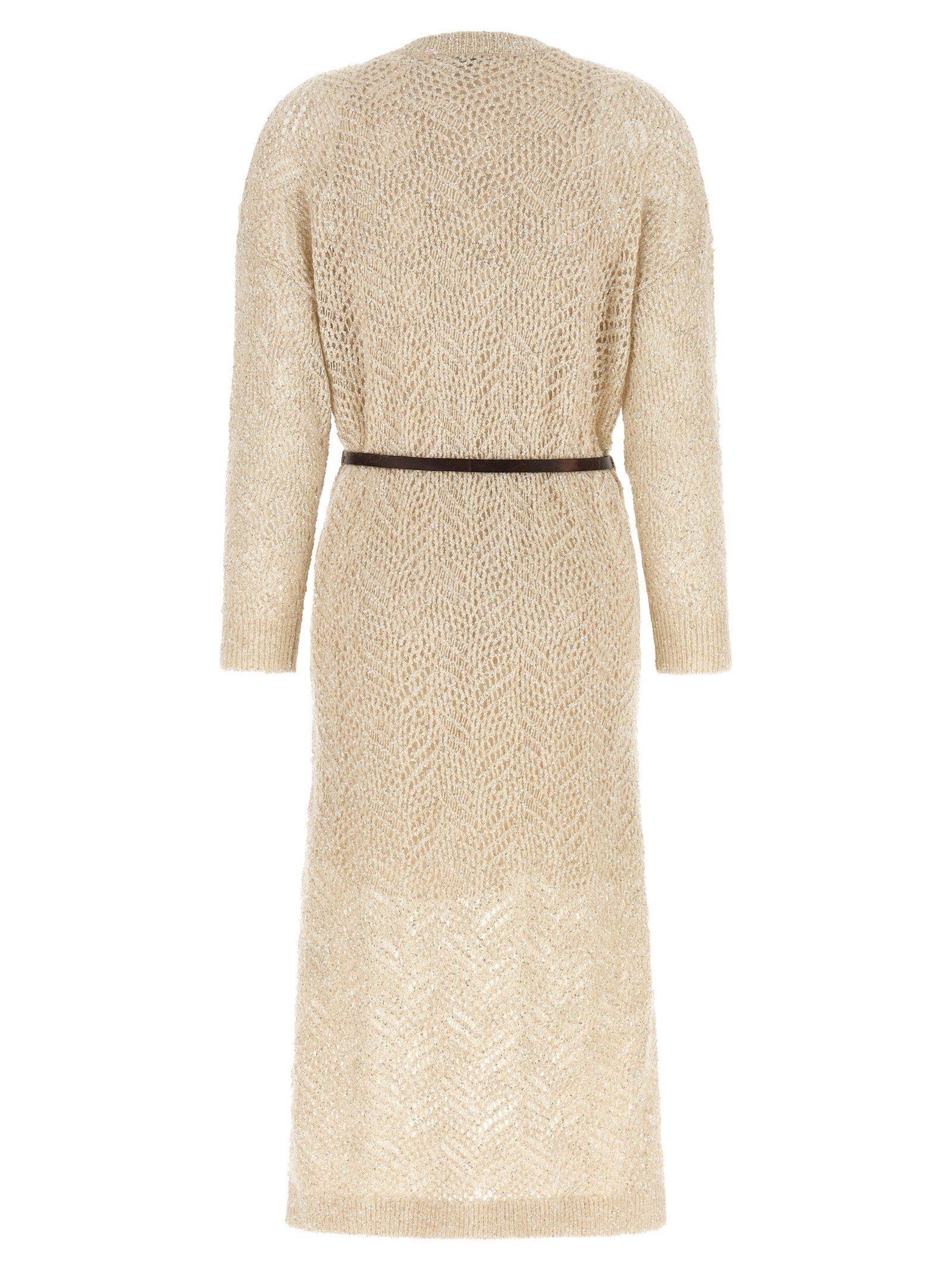 Brunello Cucinelli Dazzling Abstact Leaf Dress Beige