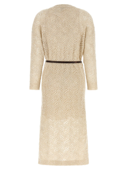 Brunello Cucinelli Dazzling Abstact Leaf Dress Beige