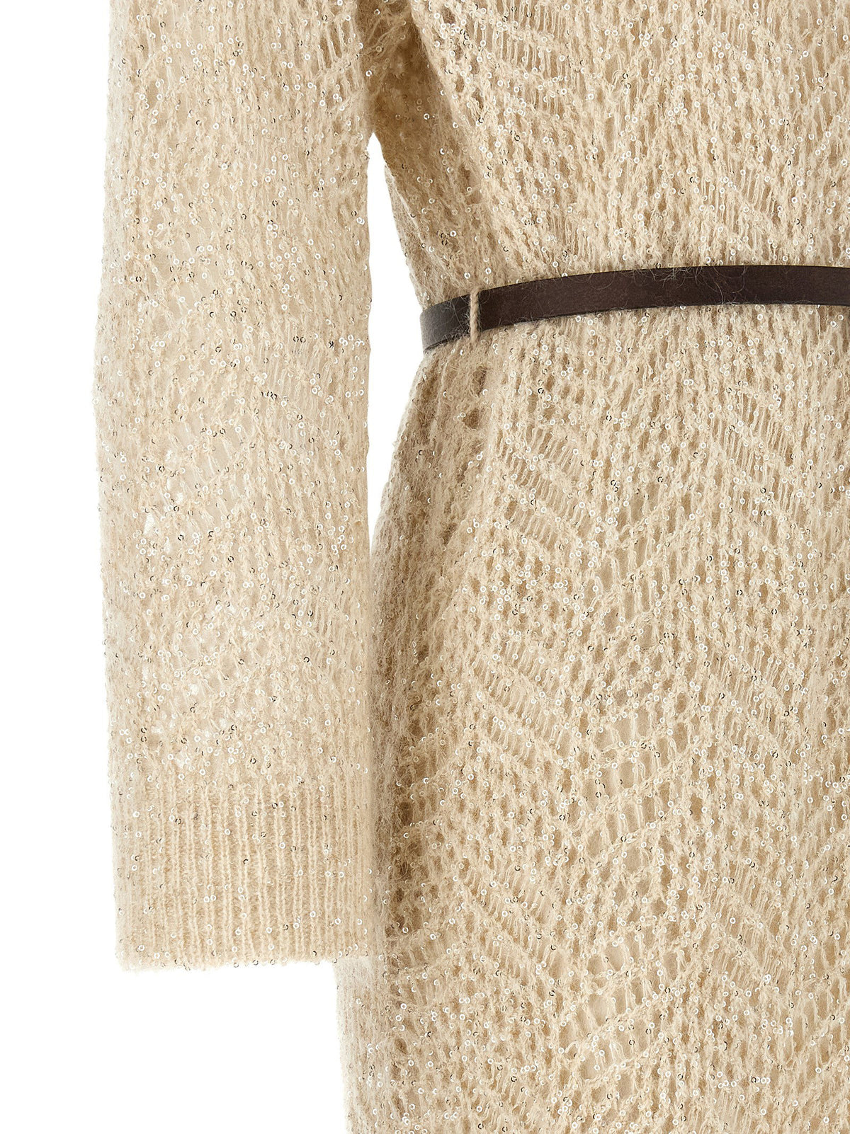 Brunello Cucinelli Dazzling Abstact Leaf Dress Beige