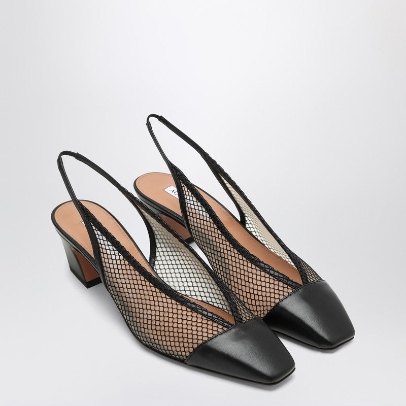 Aquazzura Margot Black Mesh and Leather Slingbacks Black