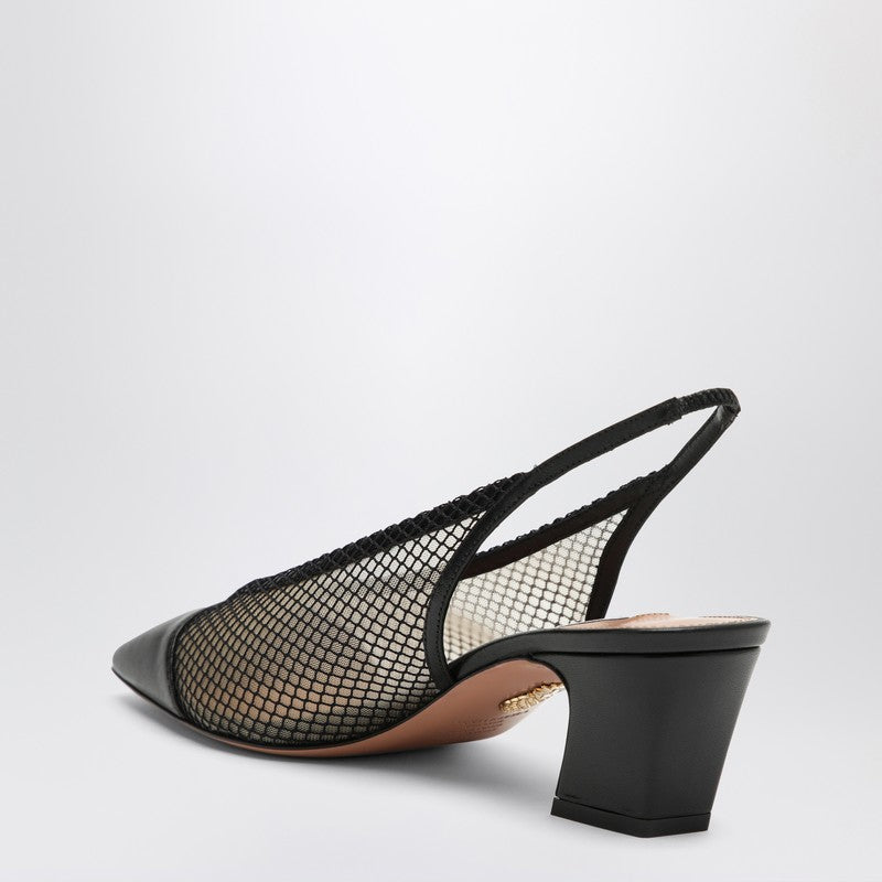Aquazzura Margot Black Mesh and Leather Slingbacks Black