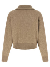 Brunello Cucinelli Shiny Zipper Pull Wool Cardigan Beige
