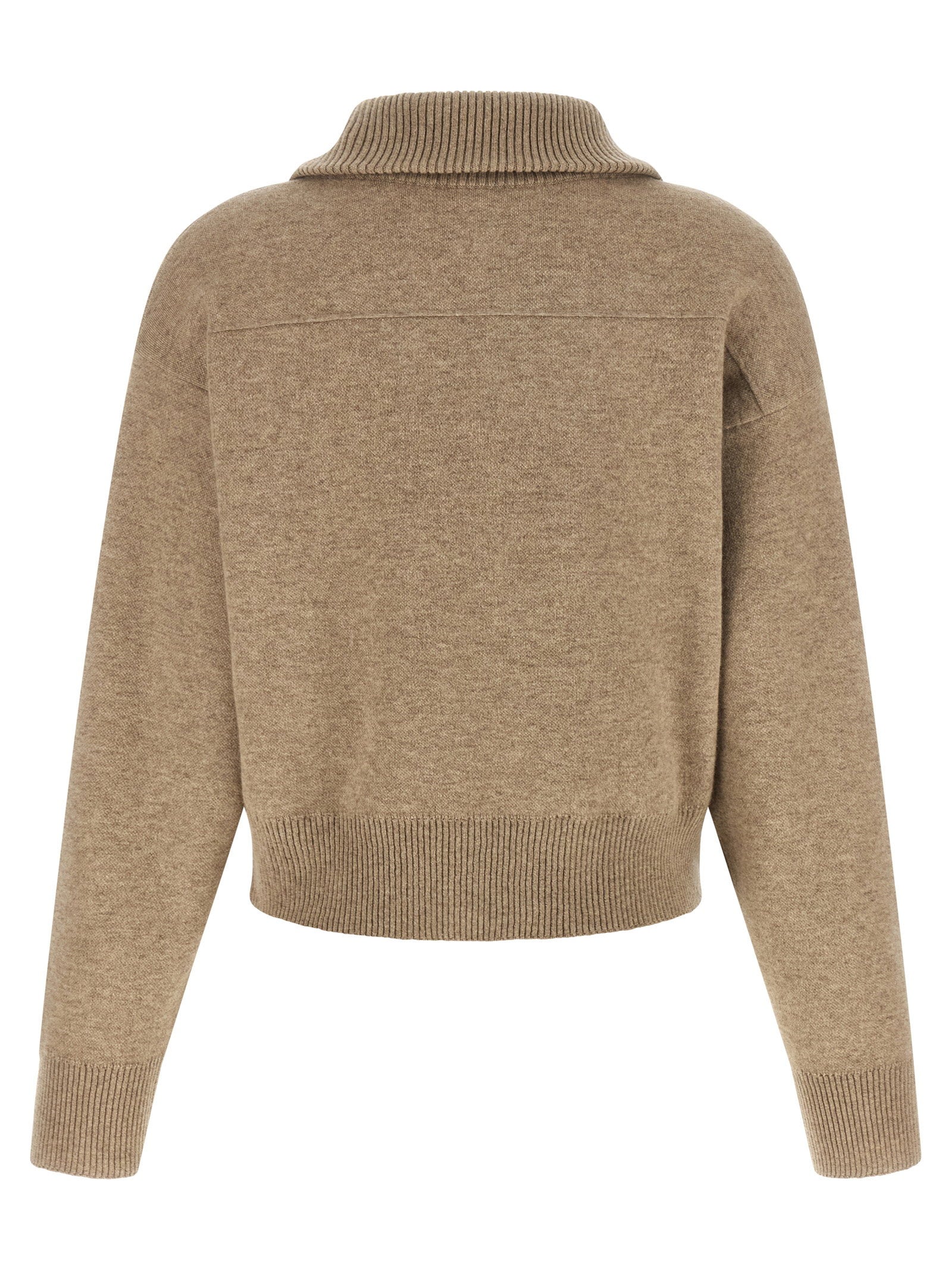Brunello Cucinelli Shiny Zipper Pull Wool Cardigan Beige